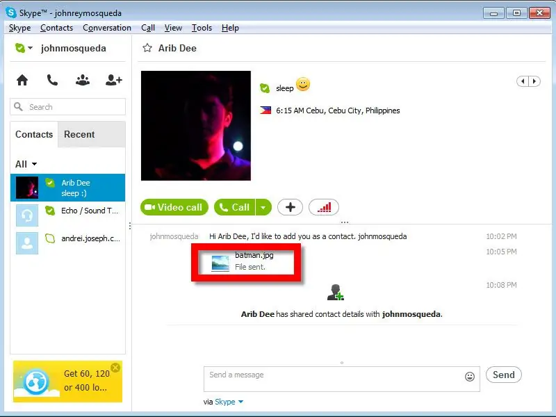 Максимальный размер файла для отправки через skype теперь ограничен 100 мб