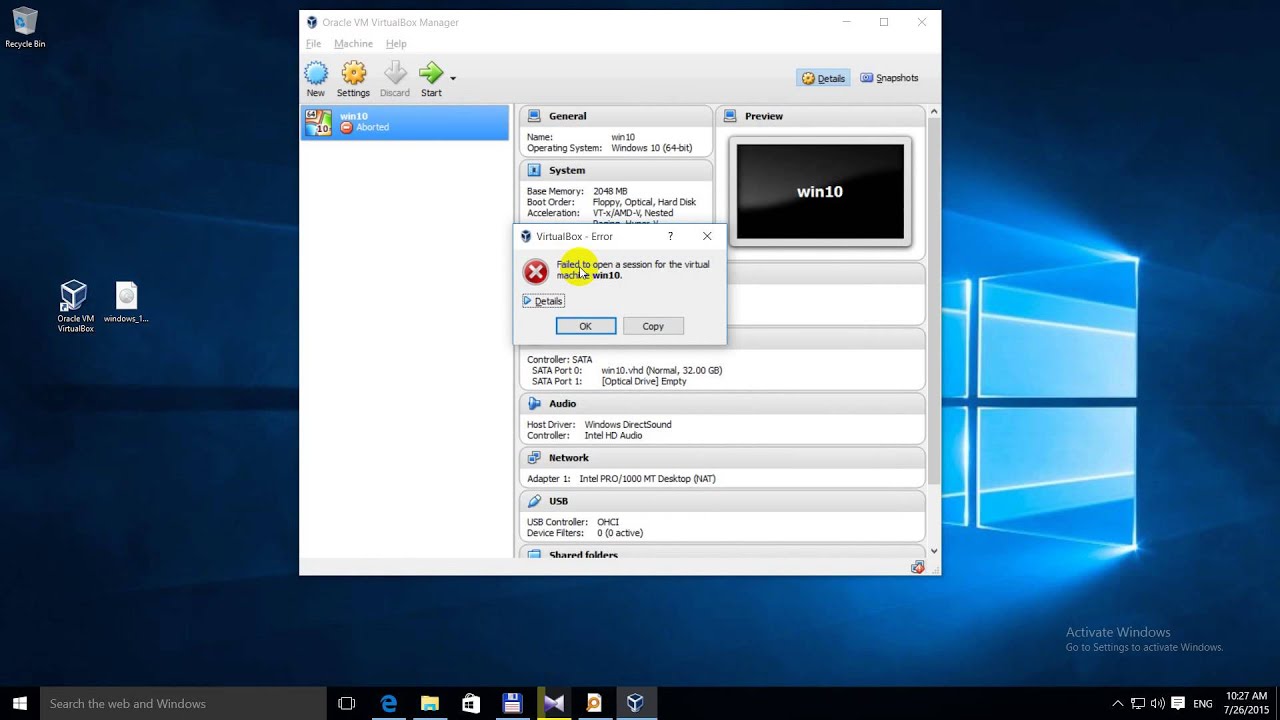 Virtualbox не открывается в windows 10 проблема