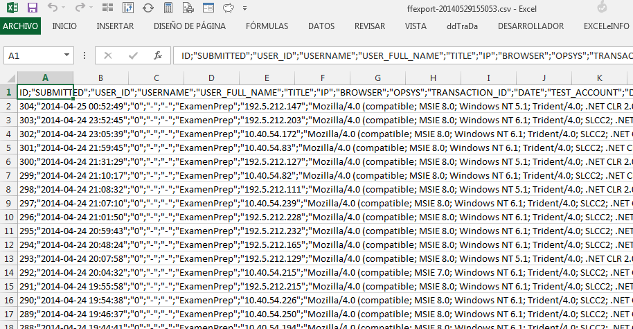 Импорт содержимого csv-файла в excel