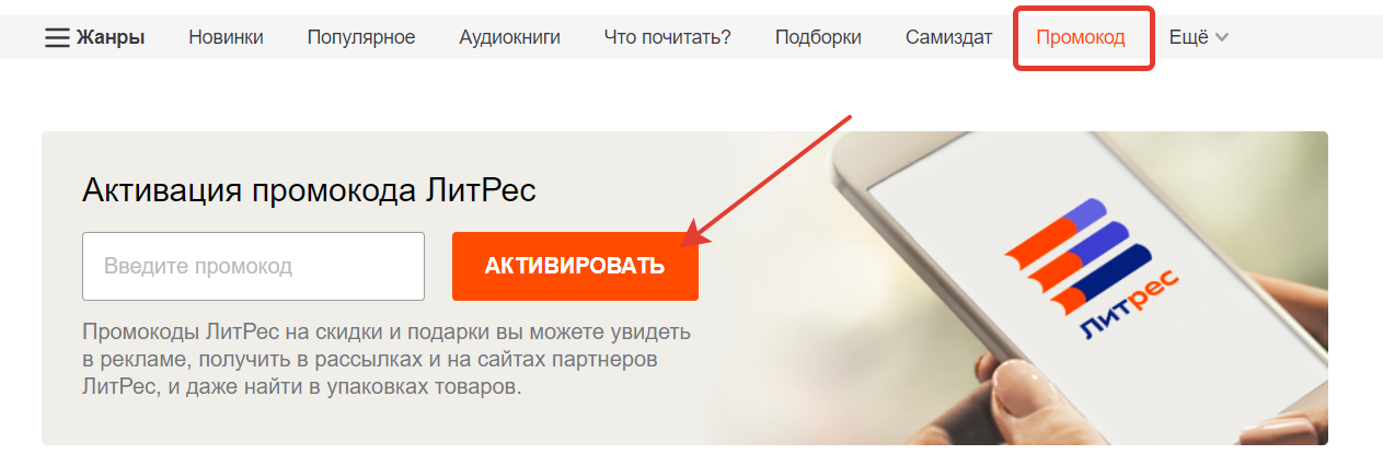 Куда на литрес вводить промокод в приложении - инструкция и советы