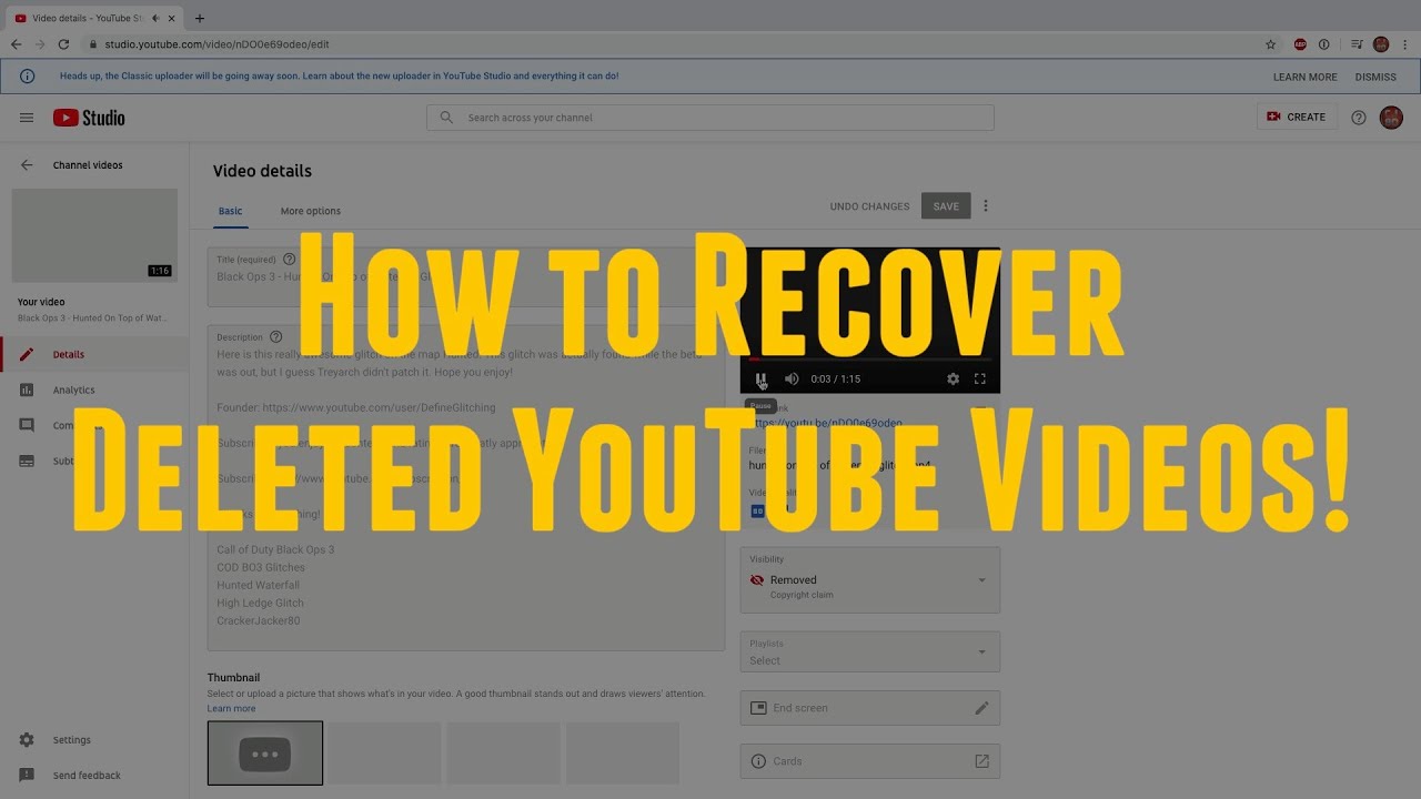Удаленное видео на youtube - есть ли способ его вернуть?